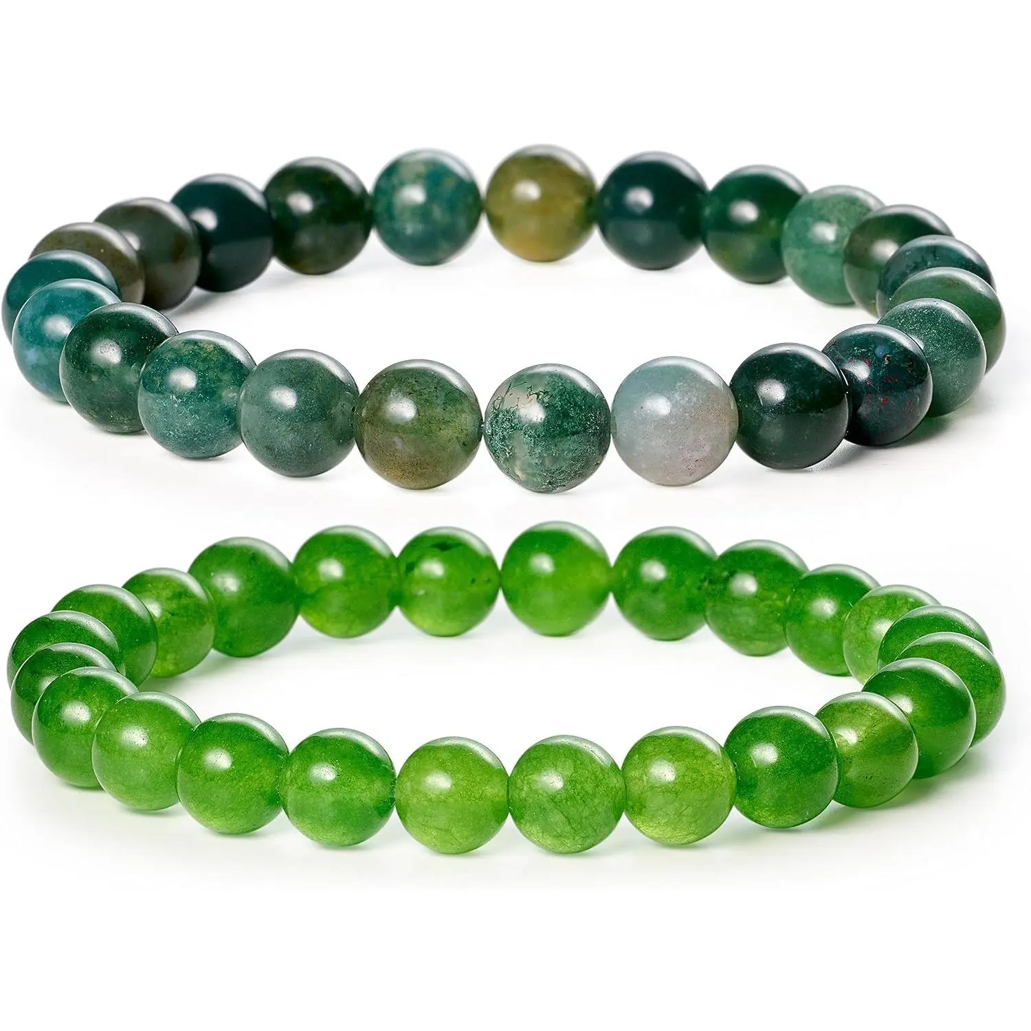 8mm Moss Agate & Green Jade (Wisdom)