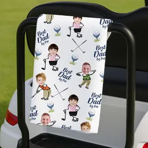 Personalized Golf Towel With Kids Photo, Golf Lover Gift, Kids Golf Rag, Gift For Him, Custom Name Golf Gift, Best Dad by Par Unique Father Day Birthday Anniversary Gift for Dad Husband, Grandpa or Loved Ones