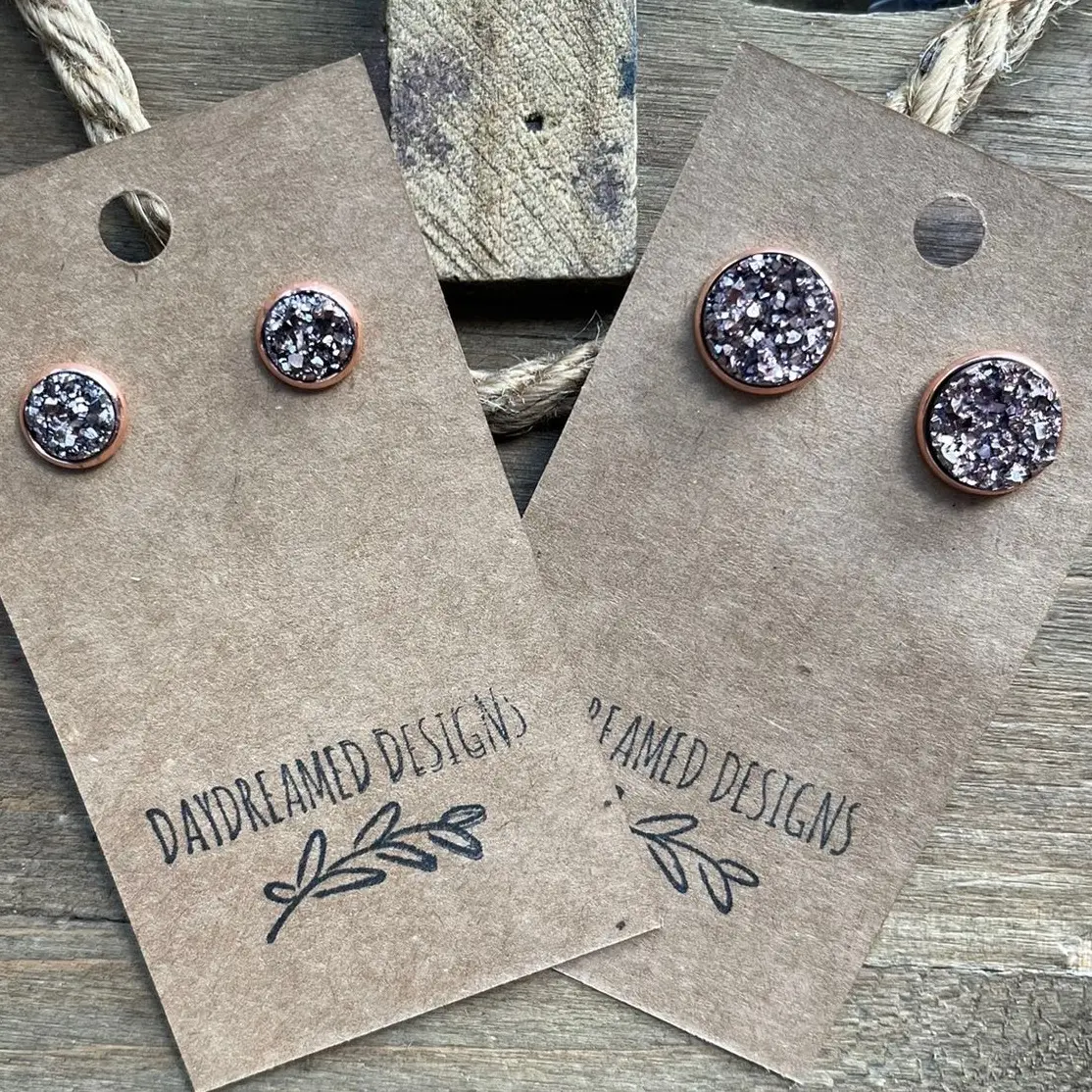 Rose Gold 8mm or 12mm Acrylic Druzy Studs Casual