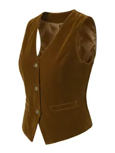 INSPIRE CHIC Waistcoat Steampunk Velvet Sleeveless Button Down V-Neck Suit Vests