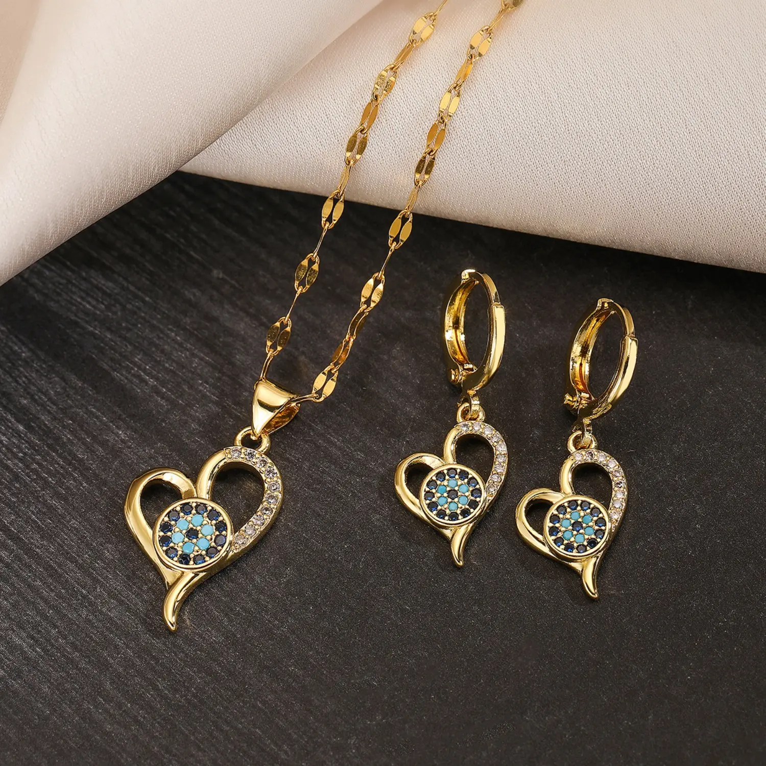 DIY Set for Necklace and Earrings, Alloy Crystal Heart Pendant Craft Materials for Wristband Customization, Necklace+Earrings
