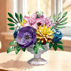 1081+PCS MOC Flower Bouquet Model Building Block Potted Series Brick Construction Toy for Children Desk Home Decoration