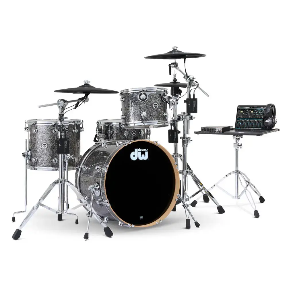 FREE TOM REBATE! - DW DWe 4pc Complete Electronic/Acoustic Drum Set w/Roland Cymbals Black Galaxy
