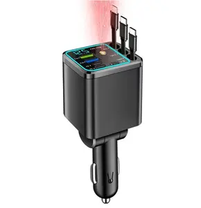 Car Charger with Starlight, 7 in 1 Retractable 66W Car Charger with 2 Typ-C、1 IOS and 2 USB Ports, Fast Car Charger Compatible with iPhone 16，17 and Android
