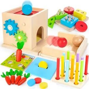 Montessori Toys 8-in-1 Wooden Play Kit Learning Activity Cube for Kids