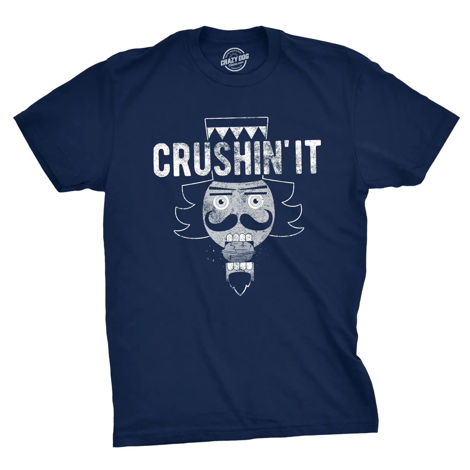 CRAZY DOG T-SHIRTS Men's Festive Nutcracker Print Short-sleeve T-Shirt - Cool Vintage Casual Tops, Classic Menswear Christmas Apparel, Funny Novelty Gift Tee (Navy)