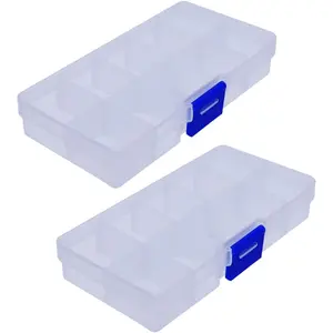 Plastic Jewelry Organizer Box Clear Storage Bead Case for Little Crafts/Arts 2 Pack Container with 10 Grids Small