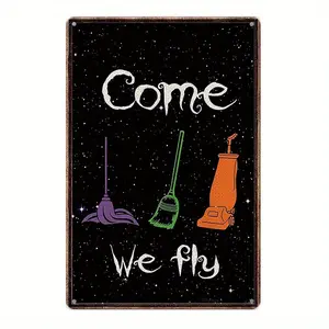 2-Pack Vintage Halloween Hocus Pocus "Come We Fly" Metal Painting Signs, 8x12 in/12x16 in, Artistic Wall Decor for Home, Office (Indoor/Outdoor Use)