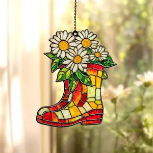 Rubber boots Daisy Acrylic Suncatcher Window Hanging, Flower Lover Gift, Daisy Arts Decor, Flower Window Hanging, Nature Lover Gifts