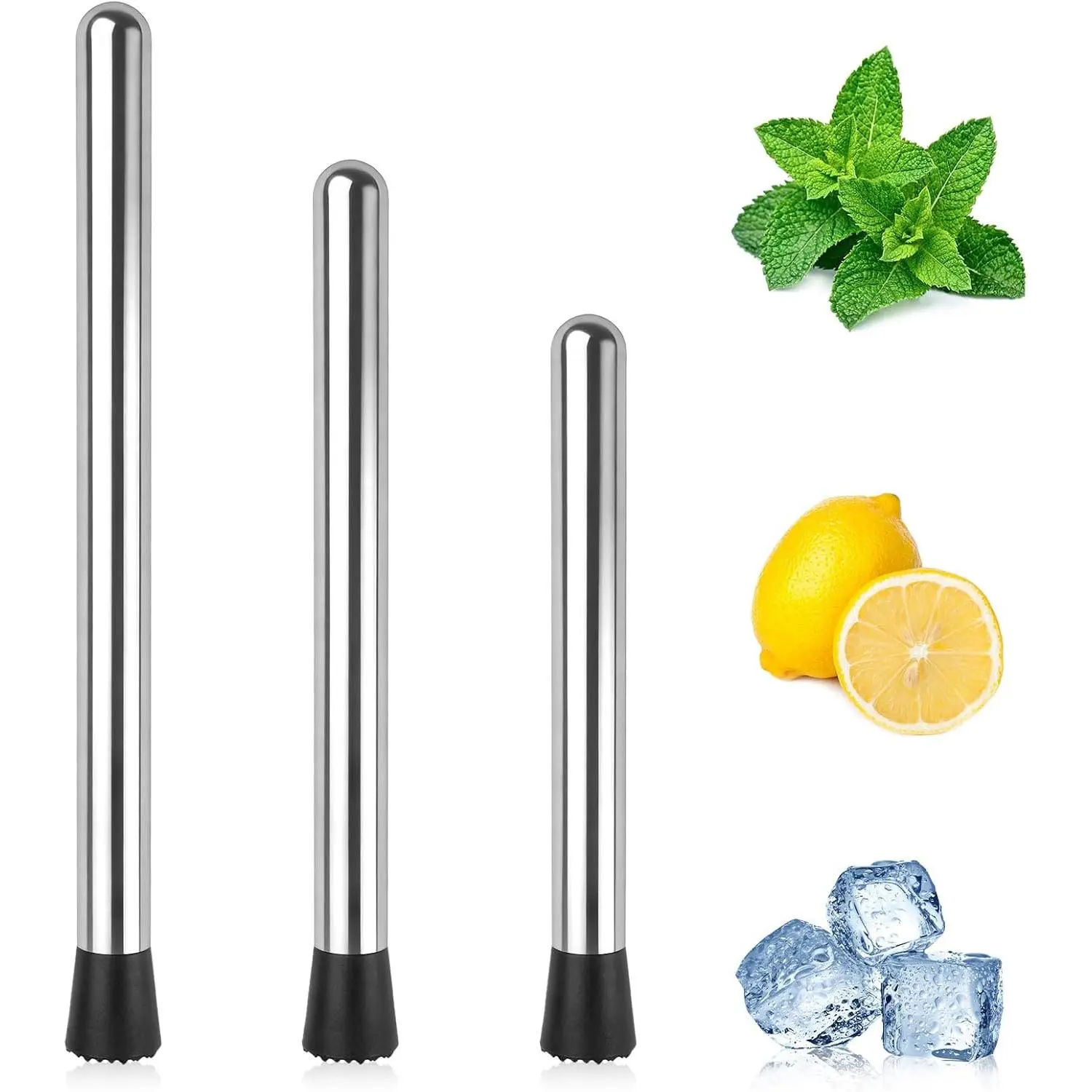 Muddler for , 4 Pack  Muddler 8" 10" 12", Stainless Steel Muddler for Mojitos Fruit  Drinks Party, Lemonade Stand Supplies, Bar Accessories