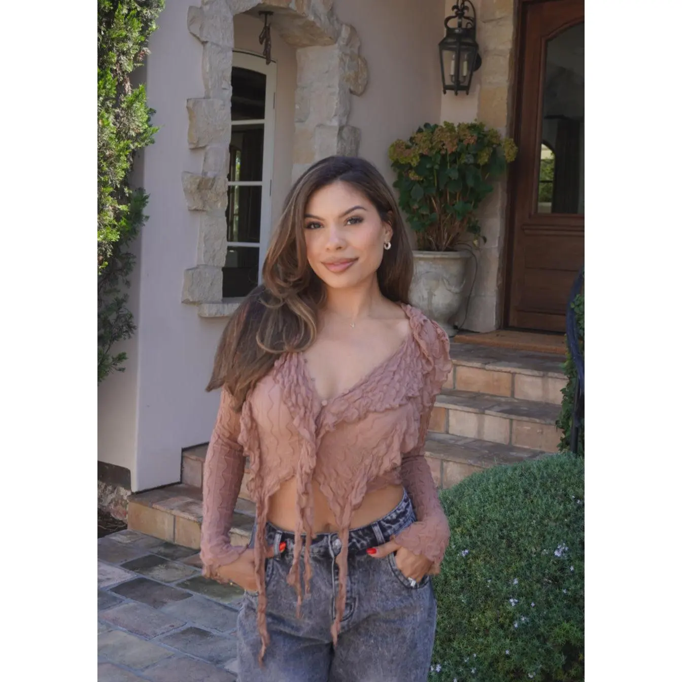 Bevida Palms Sierra Ruffle Top | Tan