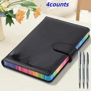 4-Piece Set A5 Laser Color Notebook + 3 Elegant Stainless Steel Pens, Durable Medium Tip, Waterproof Cover, Ideal for Students & Office Use, Student Essentials