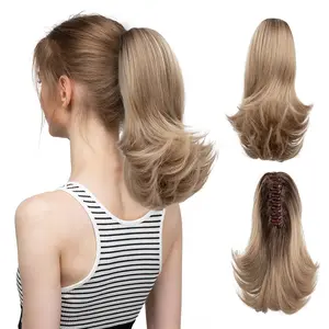12 Inch Short Ombre Blonde Curly Claw Clip Ponytail Extension  Faux Drawstring   Instant Updo Wavy Pony Tails Synthetic High Temperature Fiber  for Women Girls