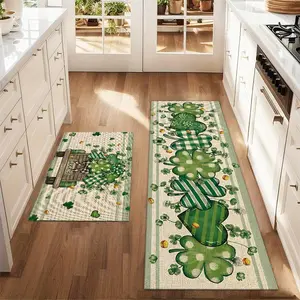 2Pcs Four-leaf Clover Truck Coins Floor mat set including farmhouse kitchen Floral Washable Rug dining room flooring laundry room decorative carpet mat Decorative Rugs
