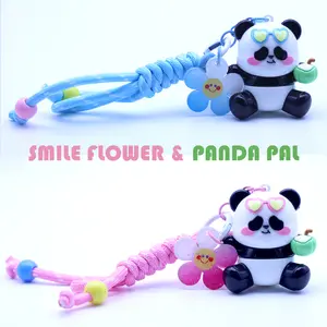 Craftsman MIU Smiling Panda Keychain Set - 2 Pcs Double Cutie Keychain with Smile Flower & Panda Pal Accessories for Animal Lovers