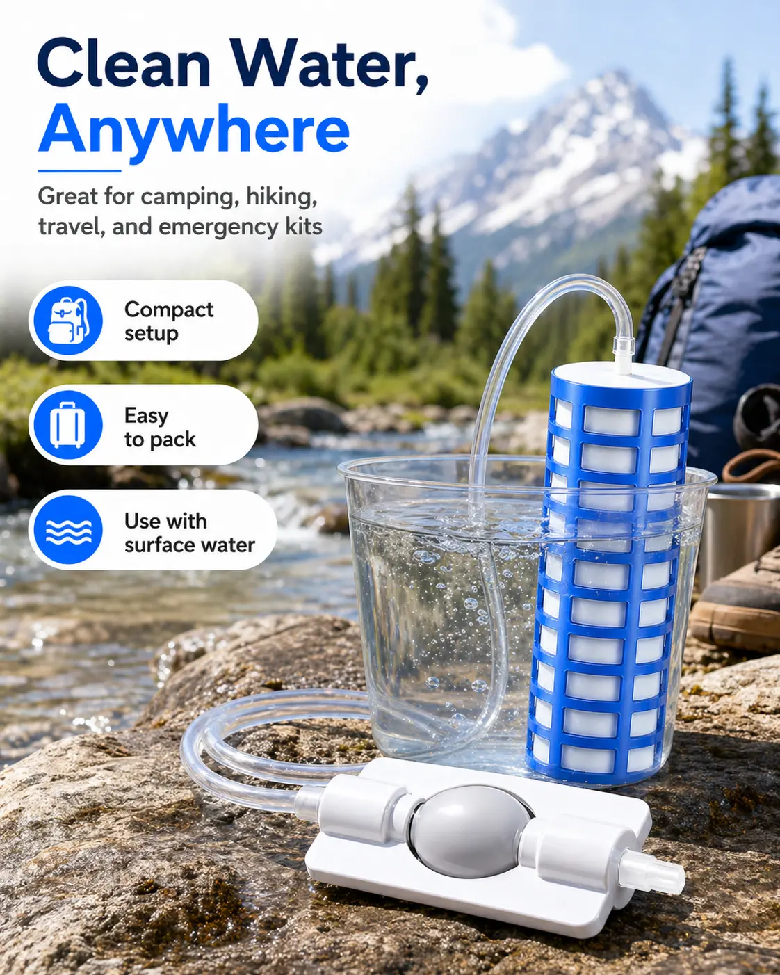 Portable Ceramic Membrane Water Filter System High Flow Cleaner Filtration Automatic Purification for Daily Use Outdoor Emergency   Herbal Tea Series