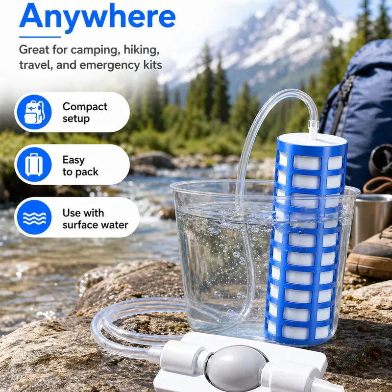 Portable Patented Ceramic Membrane Survival Water Filter - Lightweight Reusable, Silicone Tube, Grit-Removing, Fast Water Draw, Automatic Purification, Negative Pressure, Compact for Hiking & Daily Use