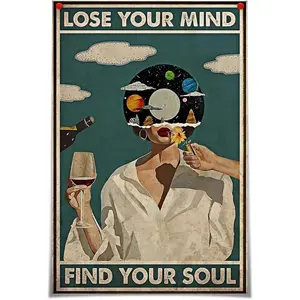 Vintage Losing Your Mind Finding Your Soul Poster Mental Health Inspirational Quotes Canvas Wall Art Aesthetic Poster Music Girl Print Painting Abstract Wall Decor Suitable for Bedroom Bathroom