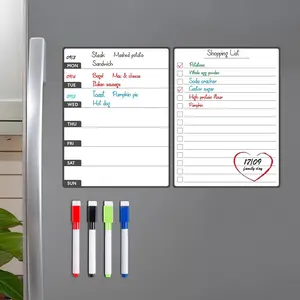 Refrigerator Magnetic Menu Calendar Set, 1 Set Including Grocery List & Weekly Meal Planner Whiteboard & 4 Counts Pen, Kitchen Refrigerator Planner, Chalkboard