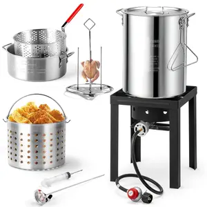 【Summervibes】Ubesgoo 30QT Turkey Fryer & 10QT Fish Fryer Kit w/ 55,000BTU Propane Stove, Aluminum Outdoor Deep Fryer & Seafood Boiler Steamer Gas Boiler, Gifts for Christmas Thanksgiving Day