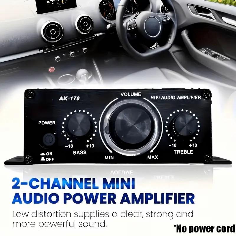 AK-170 Mini Car Audio Amplifier 12V 20W High-Power for Cars Motorcycles Computers MP3 Players Home Road Vehicles Black with Blue Indicator Lights Battery-Free Modern Durable Audio Equipment