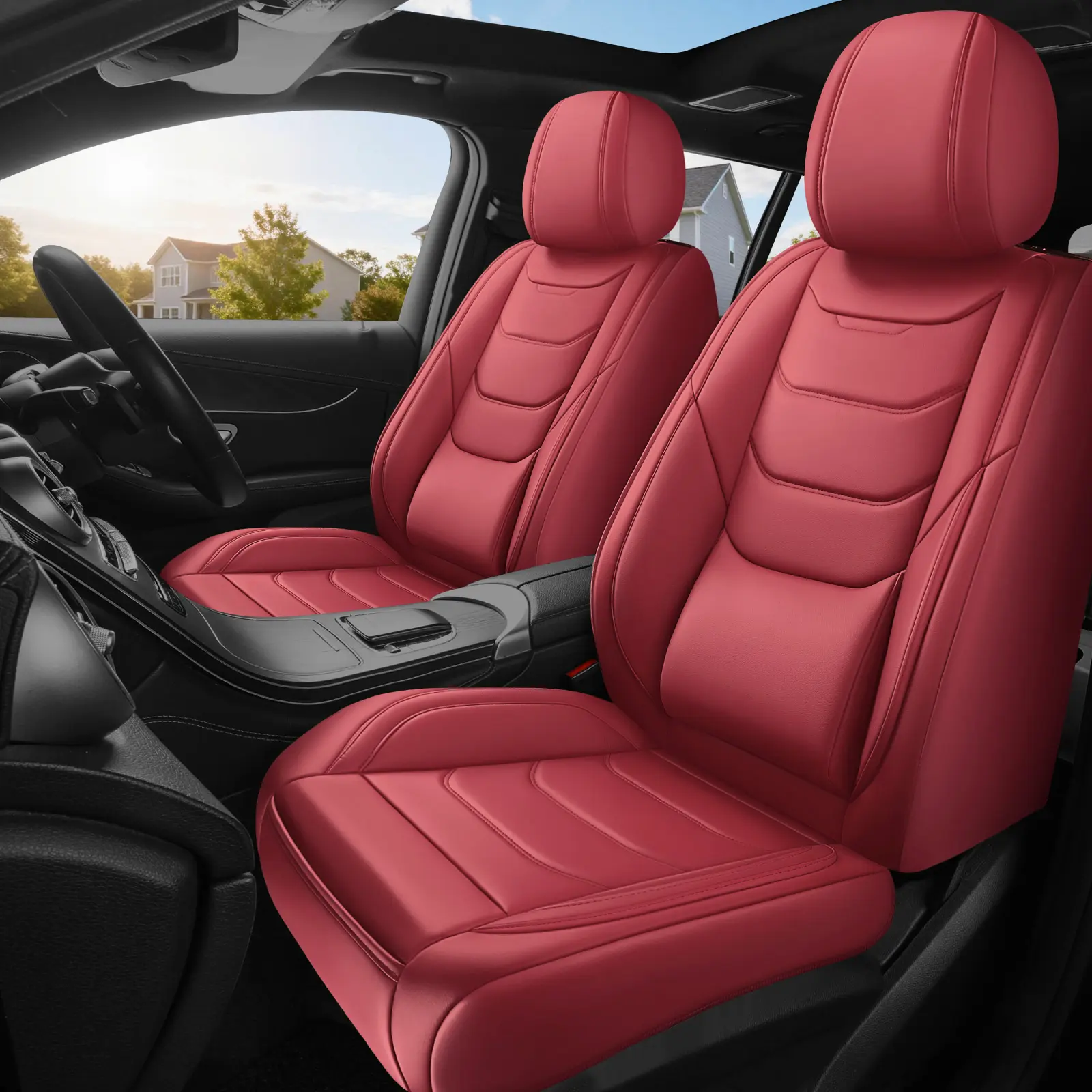 Waterproof Luxury Nappa Leather Car Seat Covers 5Pcs Full Coverage Airbag Compatible Universal Fit for Cars SUVs Girly Cars Accessories Car Decor Interior