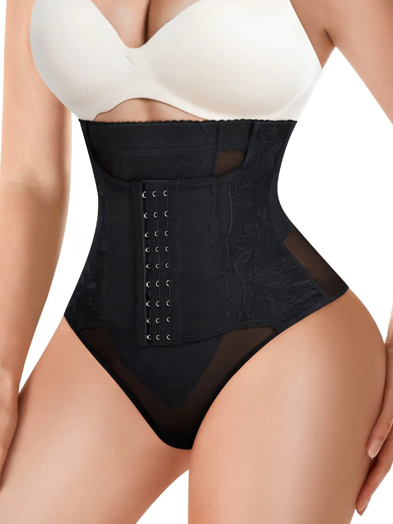 High Waist Shapewear Thong Panties, Waist Cincher Shaper, Butt Lifting Abdomen Control Compression Underwear, Comfortable Seamless Knit Minimalist Design for Women, All Seasons Casual Style
