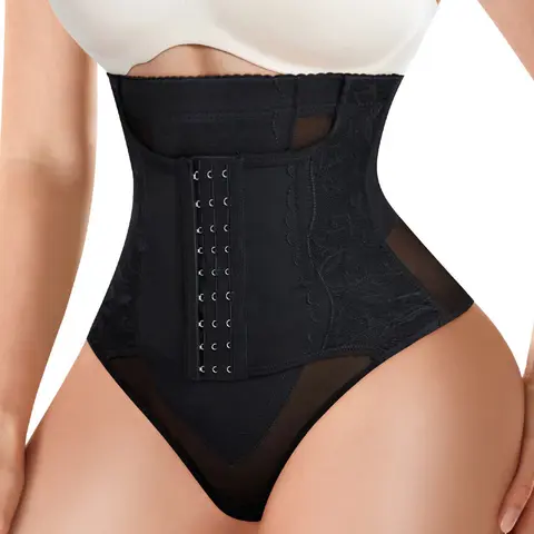 High Waist Shapewear Thong Panties, High Waisted Girdles, Waist Cincher Fit Shaper, Butt Lifting Hip Enhancer Abdomen Control Compression Underwear, Comfortable Seamless Knit Minimalist Design for Women, All Seasons Casual Style, Seamless Shapewear Panty