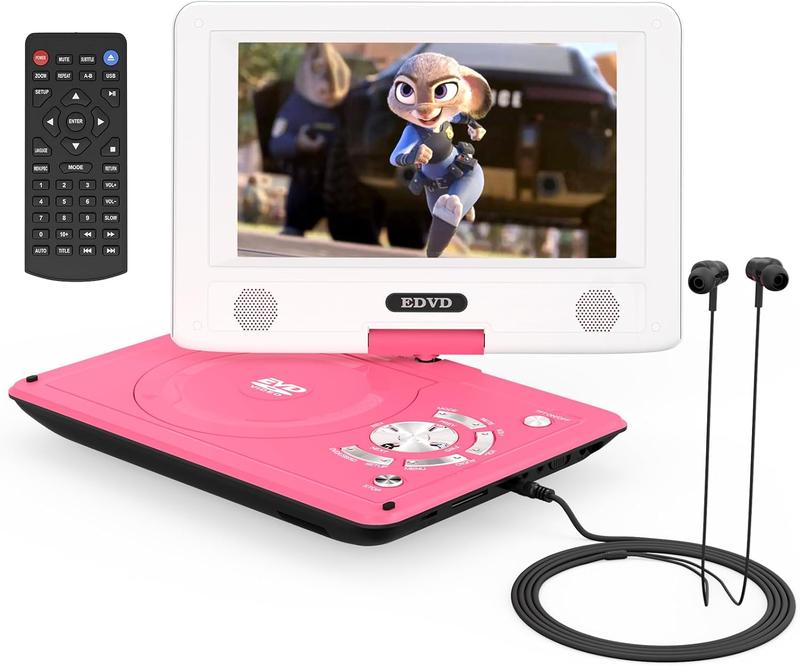 11.5" Portable DVD Player for Kids Car 9.5" Swivel HD Screen 4-6 Hours Battery Sync TV SD USB Disc Formats Dual Speakers Red Audio System rechargeable leather cd player Compact karaoke machine cd player portable boombox card  v  d  player