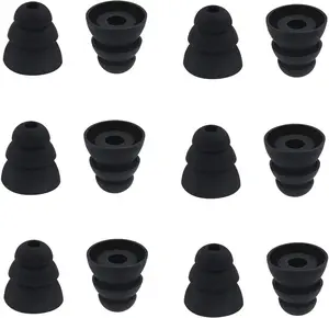 6 Pairs Replacement Triple Flange Ear Tips Earbuds Eartips  Buds for  in Ear Headphones ( Senso etc.) Black [Medium Size] (3flange Tips M)