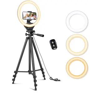 10'' Ring Light with 50'' Extendable Tripod Stand, SENSYNE LED Circle Lights with Phone Holder for Live Stream/Makeup/YouTube Video/TikTok, Compatible with All Phones.