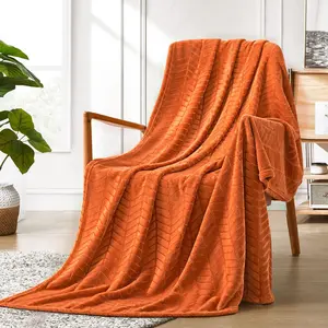 Flannel Twin Size (Burnt Orange, 60x80 inches) Lightweight Microfiber Chevron Pattern Blankets for Sofa, Couch, - Fluffy Warm Decorative