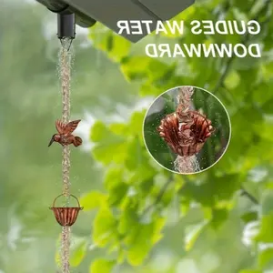 240cm Metal Hummingbird Rain Chain with Cascading Hummingbirds - Outdoor Water Guide for Gutter Downspout, Garden Waterfall Decoration & Bird Feeder Attraction,It Can Be Hung in Eaves or Garden Areas, Guiding Rainwater To Water Features or Flower Beds