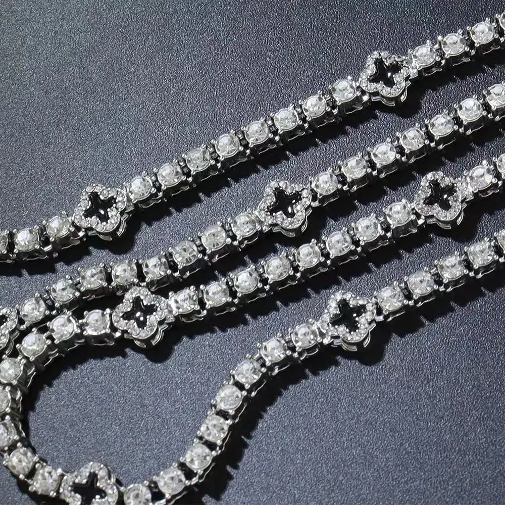Men's High-End Diamond Cuban Clavicle Chain - Trendy Hip-Hop Fashion Accessory with High-Density Herringbone Design, Versatile Clover Chain Necklace, Clover Chain Necklaces, Cuban Necklace Necklaces frownies