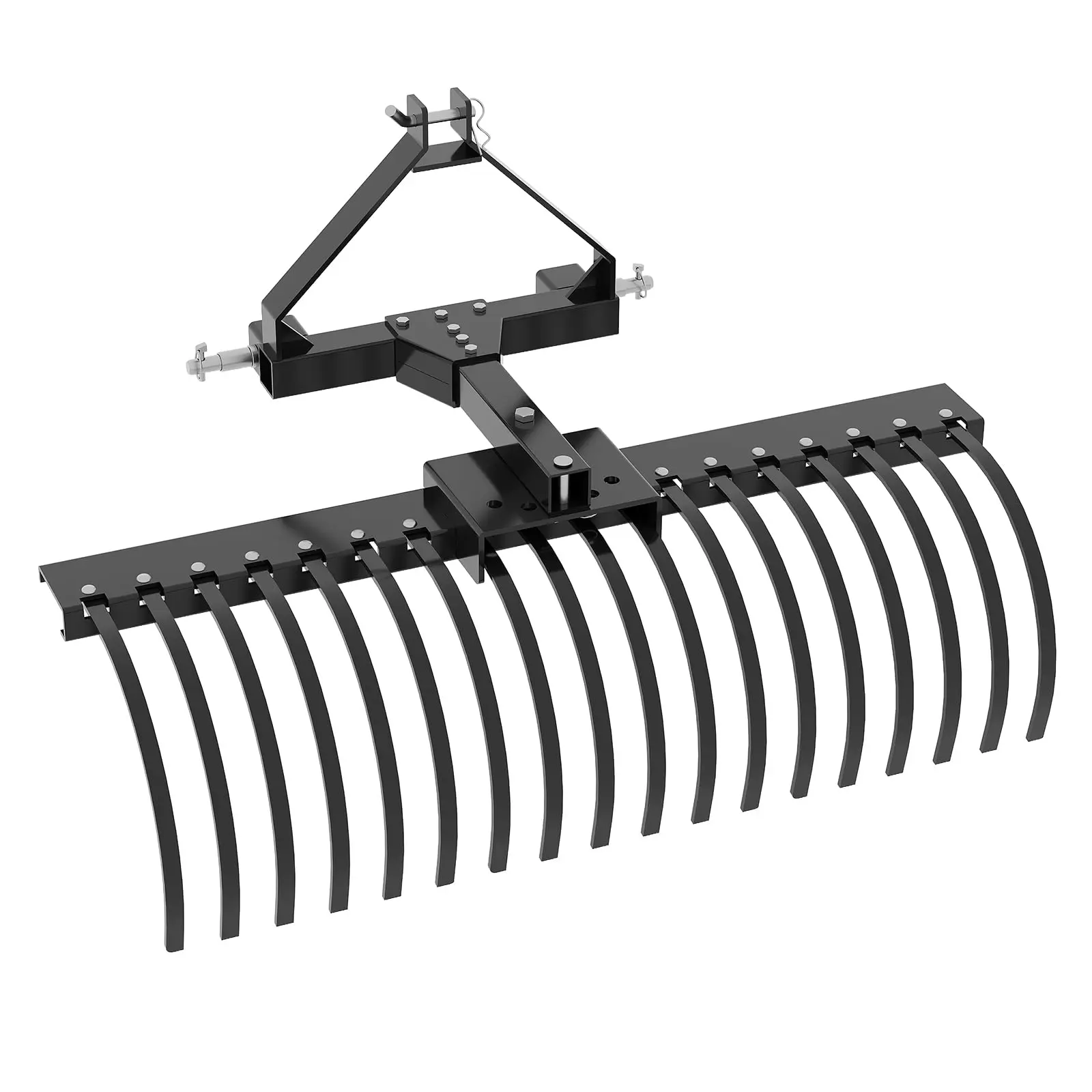 50-in Pull-Behind Lawn Dethatcher - 18 Steel Rake Tines, 3-Point Tractor Attachment, Leveling Rake, Lawn Aerator for Garden & Farm Landscaping, Leveling Rake Dethatchers, Lawn Aerator Dethatchers