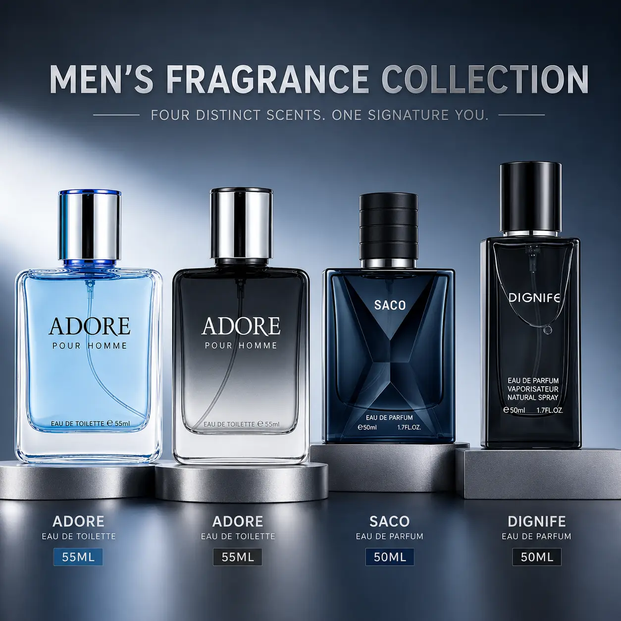 4 Different Men's Colognes ，Gifts，Gift Sets， Long-Lasting EDP Spray with Woody and Fresh Scents, Luxury Fragrance Collection, Gifts for Boyfriends, Spray Format
