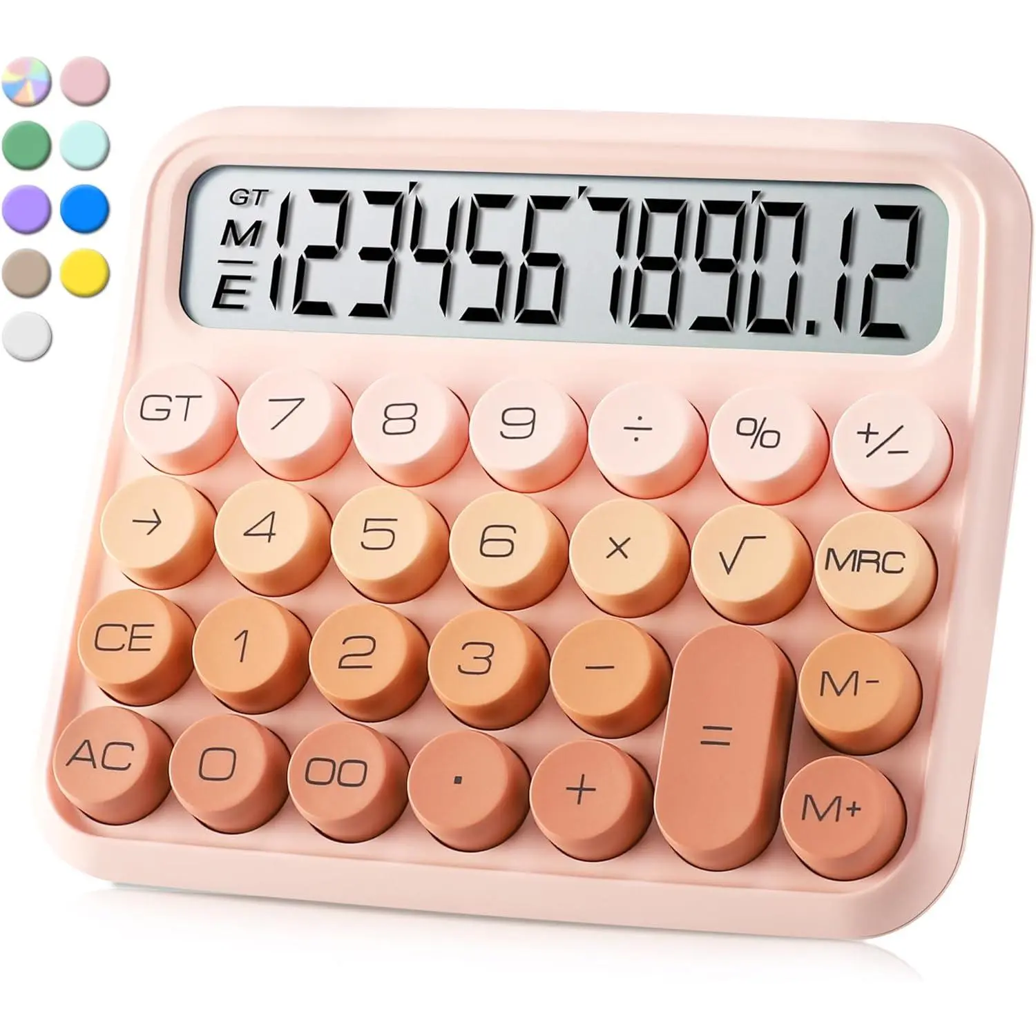Mechanical  Calculator, 12 Digit Large LCD Display, Cute Design,  Operated