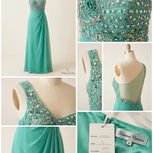 Turquoise Beaded One Shoulder Prom Dress