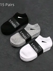 15 pairs of men's and women's socks, casual short socks, black, white and grey socks, moisture-wicking and sweat-wicking, shallow-mouthed all-season socks