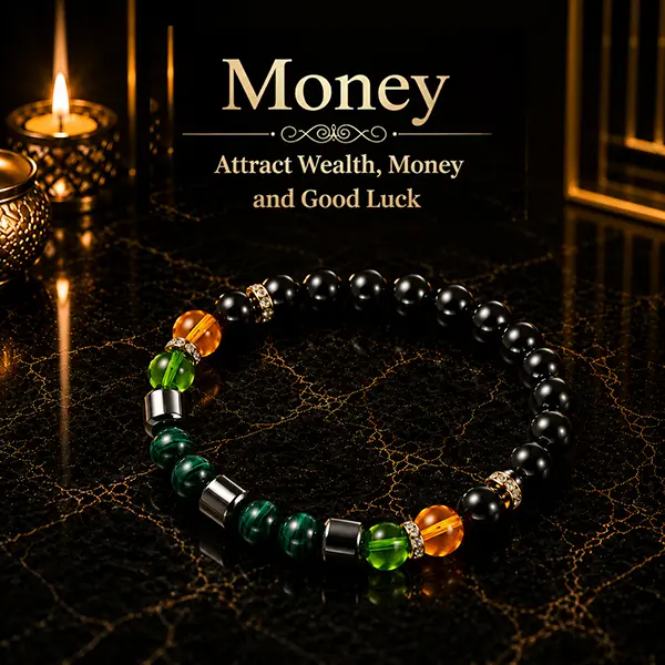 Money Bracelet with Black Onyx & Tiger Eye Beads, Lucky Charm Jewelry Representing Prosperity, Good Fortune and Positive Energ
