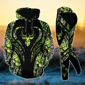 Premium Heart Line Deer Hunting Hoodie and Leggings Set – Personalized 3D Style 6 Outfit for Country Girls and Women Hunters
