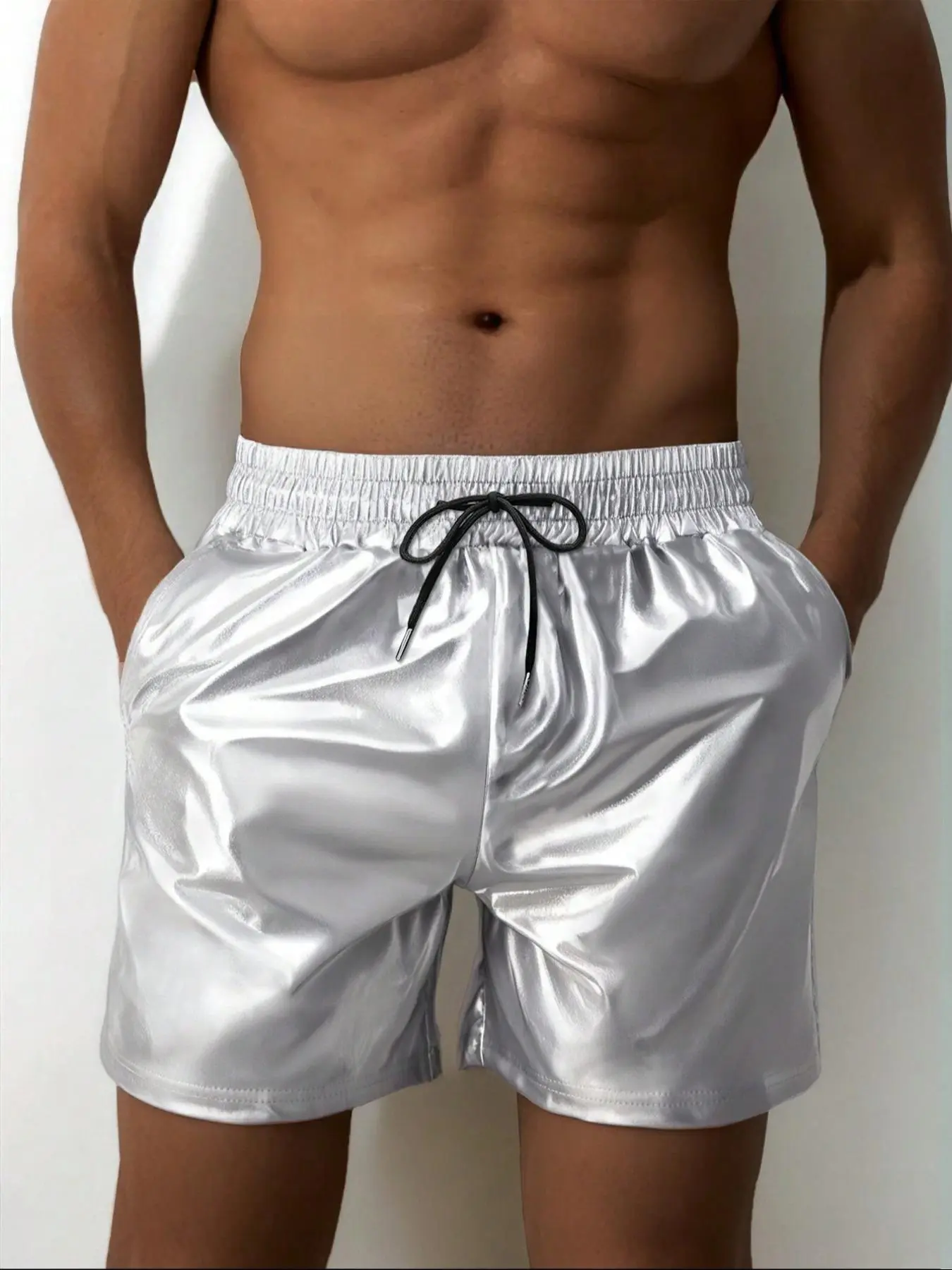 Men's Metallic Shorts, Regular Fit Casual Loungewear Comfy Breathable Shorts for Summer, Men's Bottoms for Daily Wear