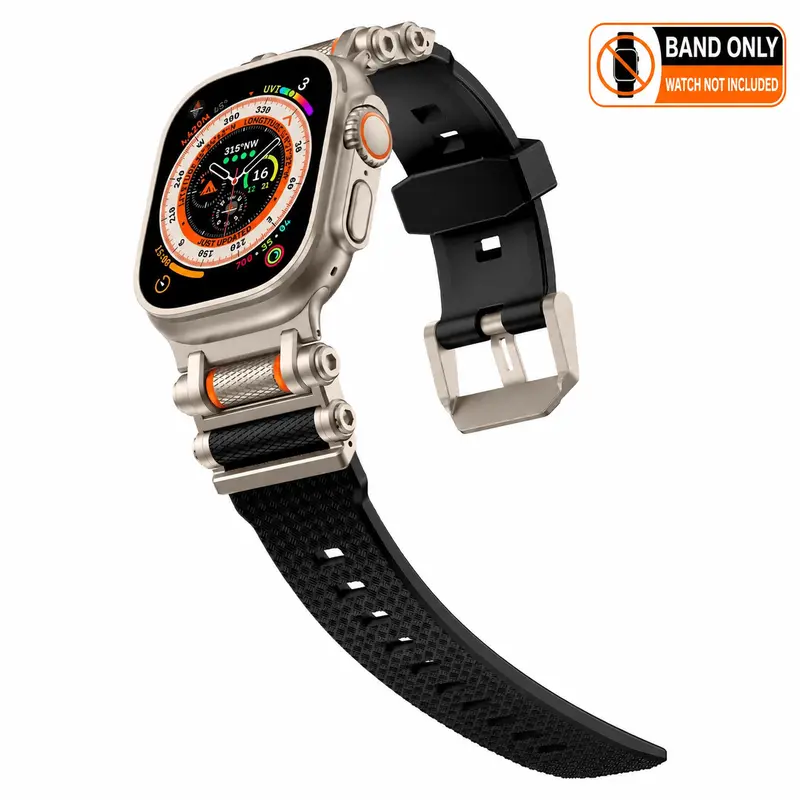 Men's Tactical Rotating Silicone Smartwatch Band - Durable Material, Stainless Steel Lugs, Pin Buckle, Fits 49mm/46mm/45mm/44mm Cases & 140-230mm Wrists, Wearable Stylish Accessory, Electronic Gadget, Manufacturer Warranty
