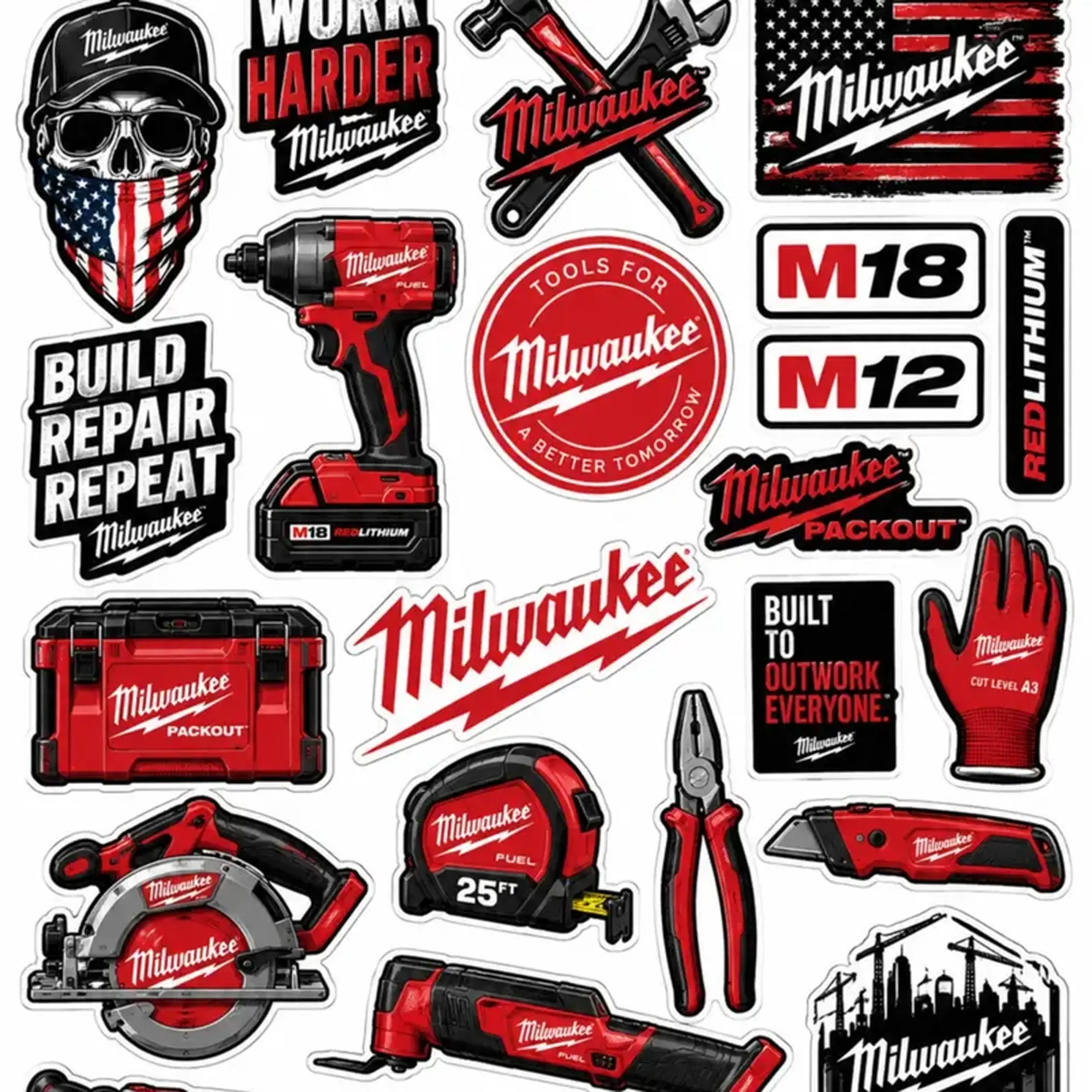 Tools Sticker Pack – Heavy Duty Power Tool Decals, M18 M12 Fuel Packout Style Stickers for Tool Box, Garage & Workshop