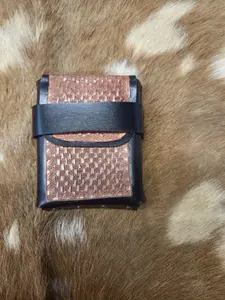 Handcrafted Leather Cigarette Case - Black Brown Basketweave Pattern Hand Tooled Smoking Accessory Gift