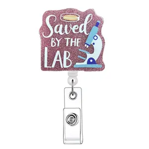 Retractable Badge Reel, 1 Count Letter Pattern Acrylic Id Holder with Clip for Nurses, Doctors, Students & Office Staff