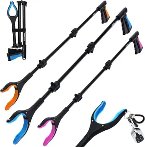 38" Long Tool – 3 Pack Foldable Pickup with 360° Rotating Jaw & - Duty Pick Up Grabbers for Seniors, Trash, Surgery Recovery (Orange Blue Pink)
