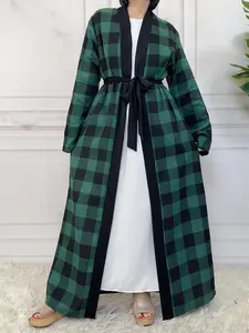 Women's Plaid Print Pocket Belted Lounge Robe, Casual Long Sleeve Dressing Gown, Casual Soft Bathrobe, Ladies Sleepwear for All Seasons, Loungewear Robe