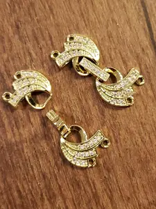 Cubic Zirconia Micro Pave 2 Loop Diamond Style 13×31mm Rhodium Sterling Silver, Gold Wave Clasp, Pearl Clasp, High End Jewelry Folding Clasp
