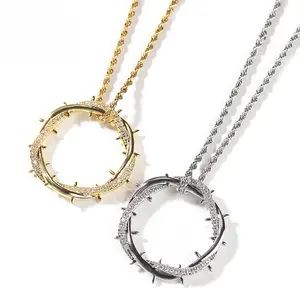 New Thorn Circle Pendant Necklace |   Fashion Versatile Copper Zircon Jewelry |   Chicano Classic Hip Hop Minimal Sporty Style for Men & Women, Daily Wear & Ideal Holiday Gift
